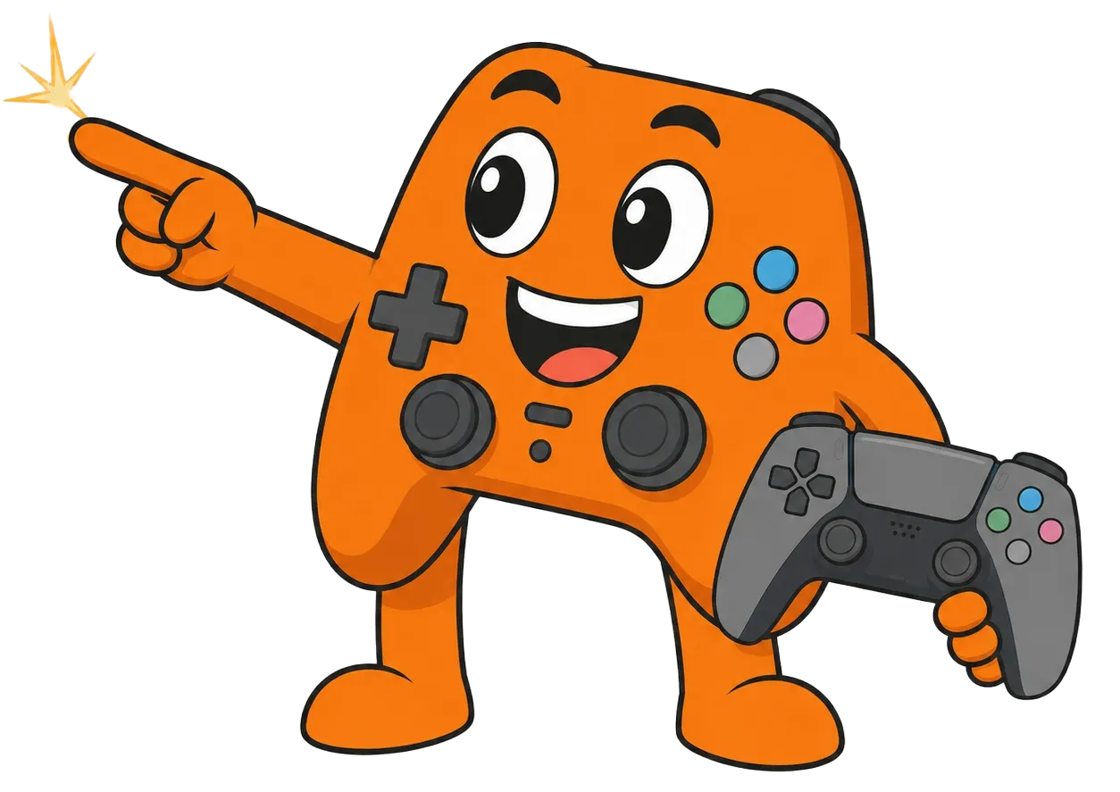 GamepadTester mascot pointing toward the game examples