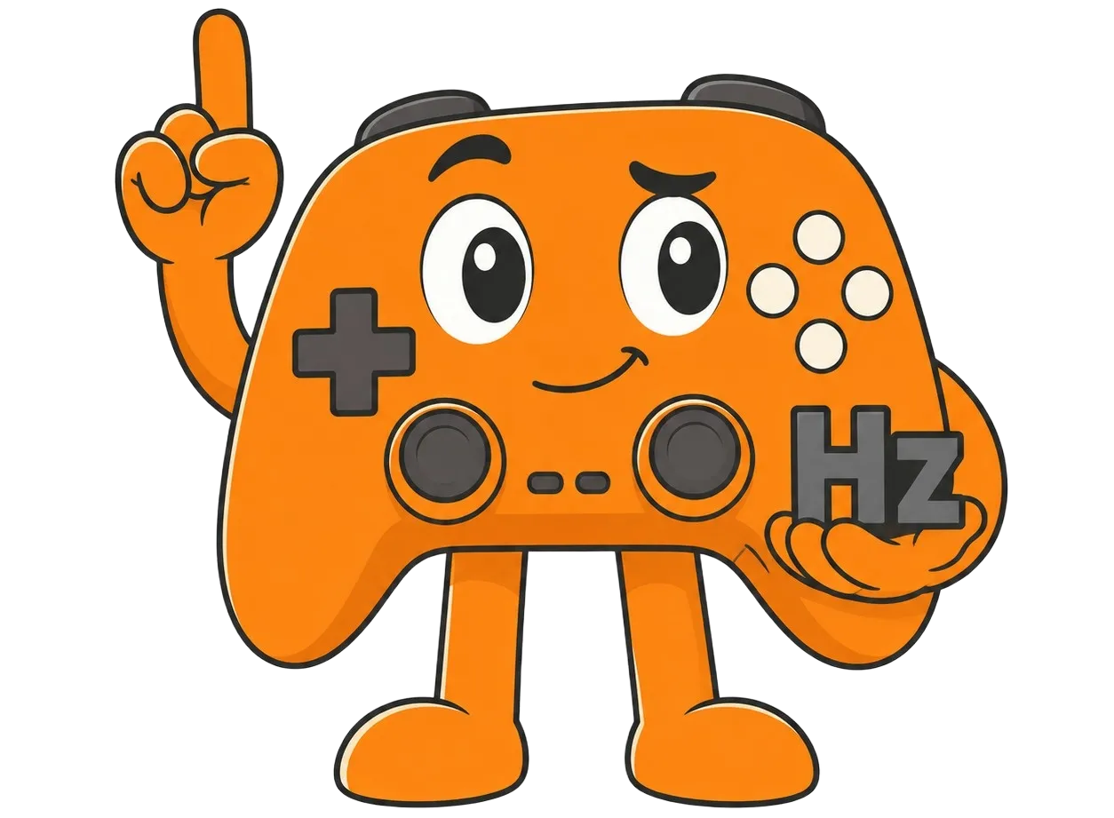 GamepadTester mascot in reference-guide pose